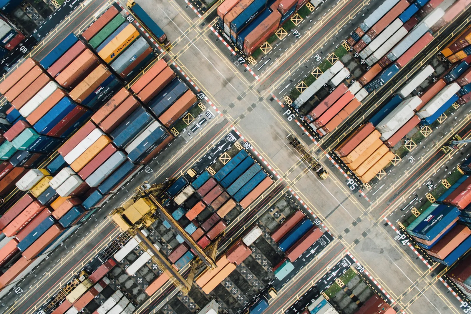 Aerial view of a container port